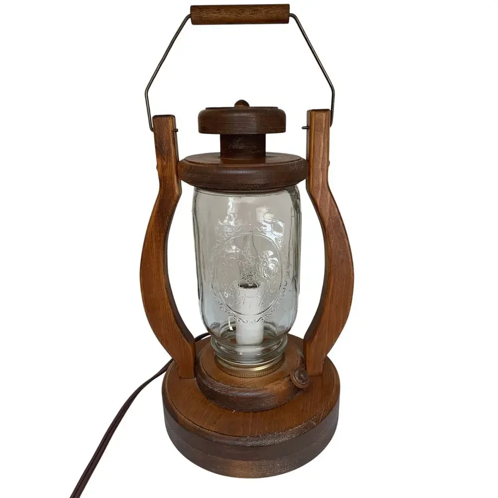 VTG Handmade Wood Lantern Ball Jar Electric Country Cabin Primitive